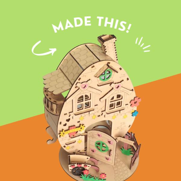 Make A Three-dimensional Wooden House as Decoration!