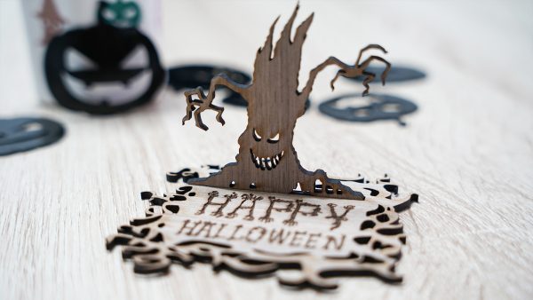 Spooky Delight: Happy Halloween Standing Decor Wooden Engraving